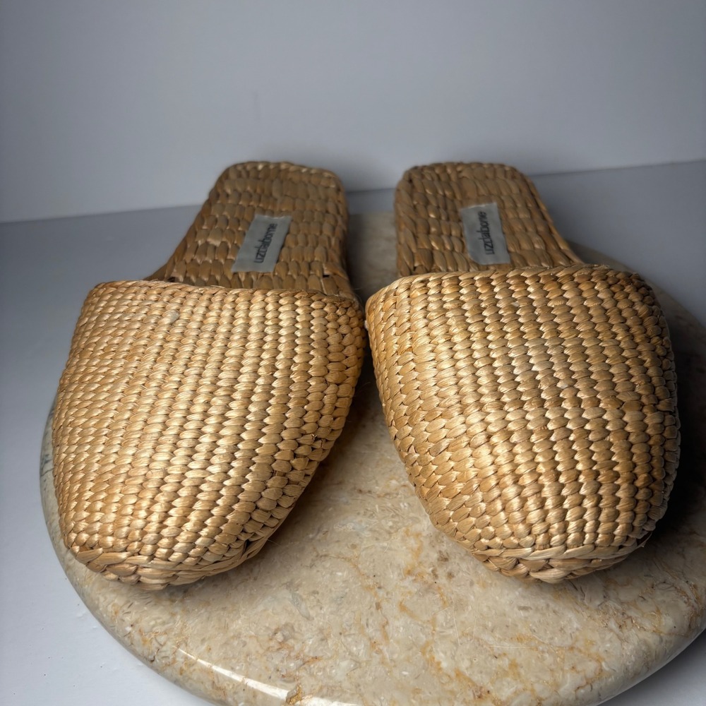 Liz Claiborne Woven Straw Slipper Mules 9-10‎ Tan Boho Coastal Cottagecore Flat - Picture 3 of 9